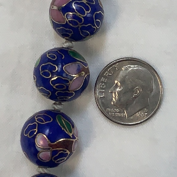 Vintage Chinese Blue Cloisonne Enamel Bead Necklace - Picture 3 of 3